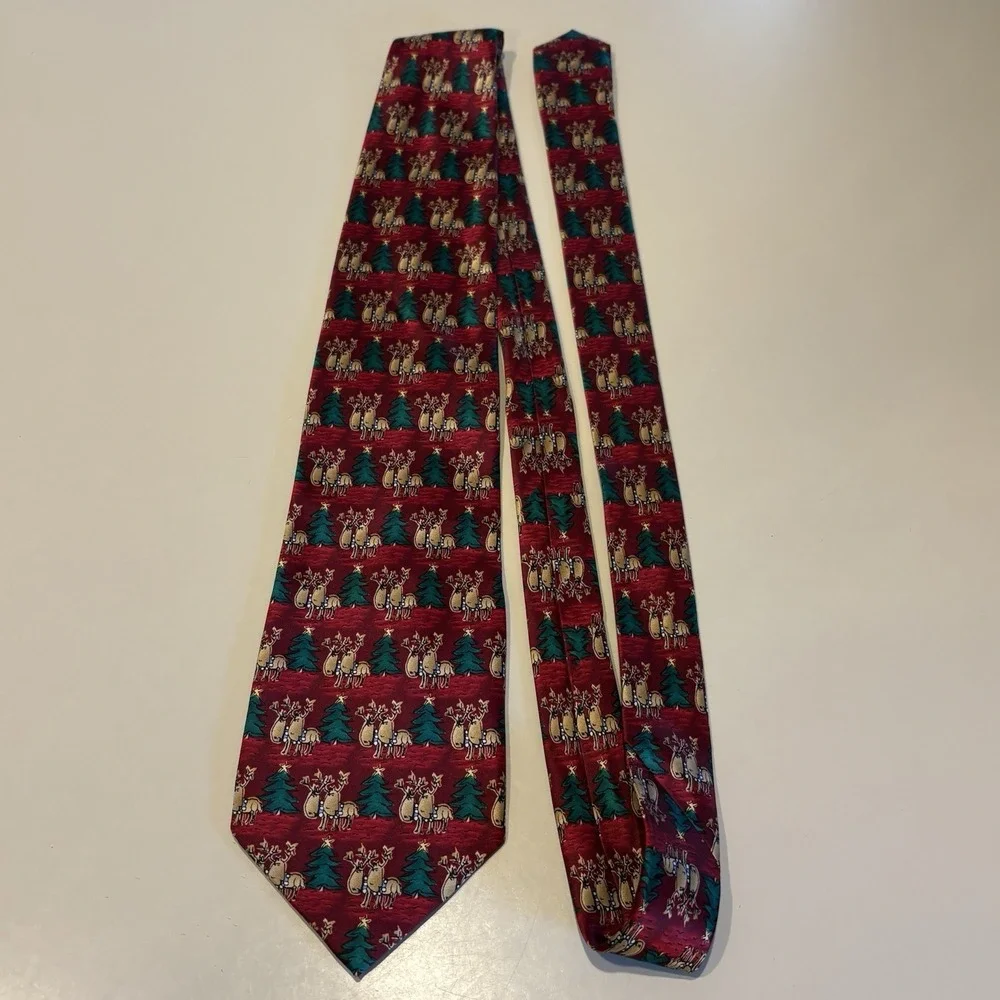Vintage Jerry Garcia Dracula Claus Red Tie Reindeer And Christmas Tree Silk 1996